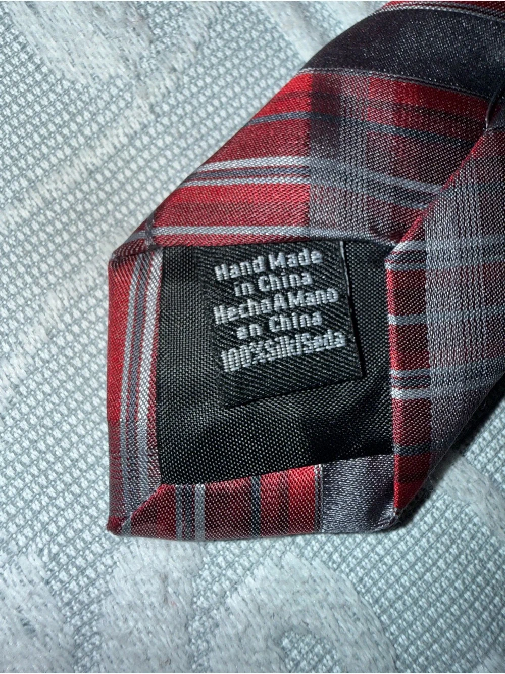 Van Heusen Men's Red and Gray Plaid Silk Tie